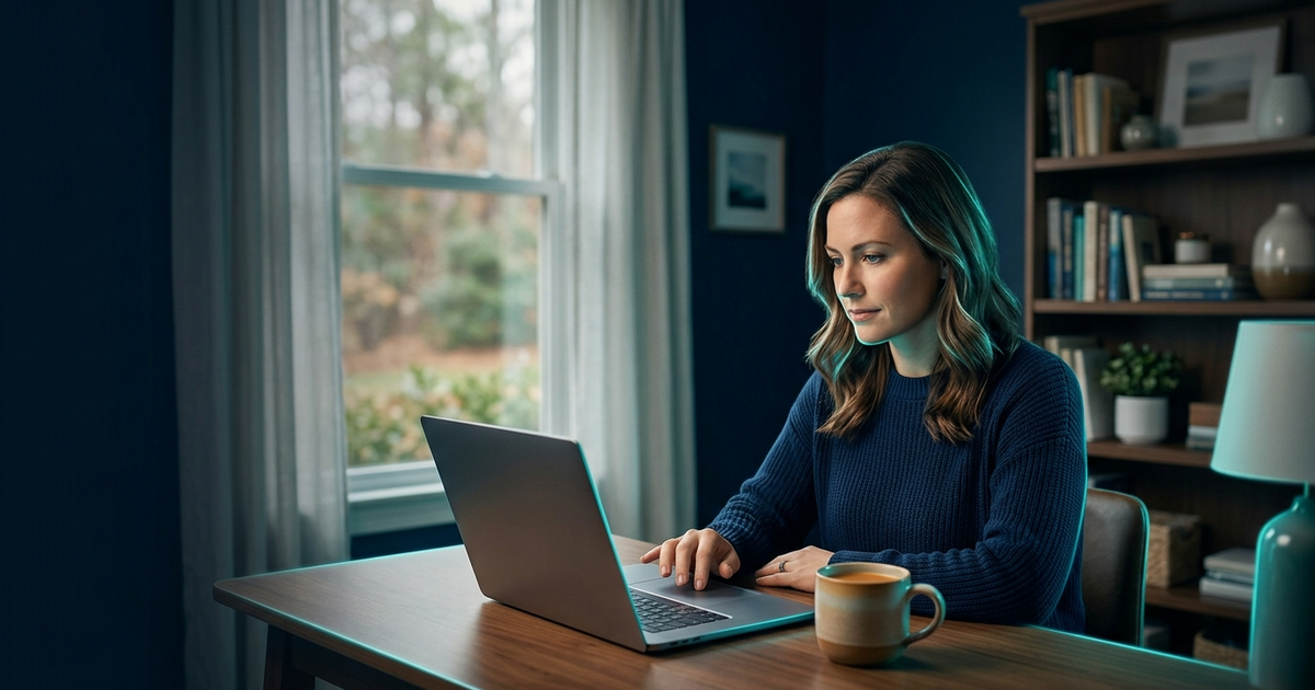 Self-employed North Carolina business owner comparing affordable health insurance options on a laptop
